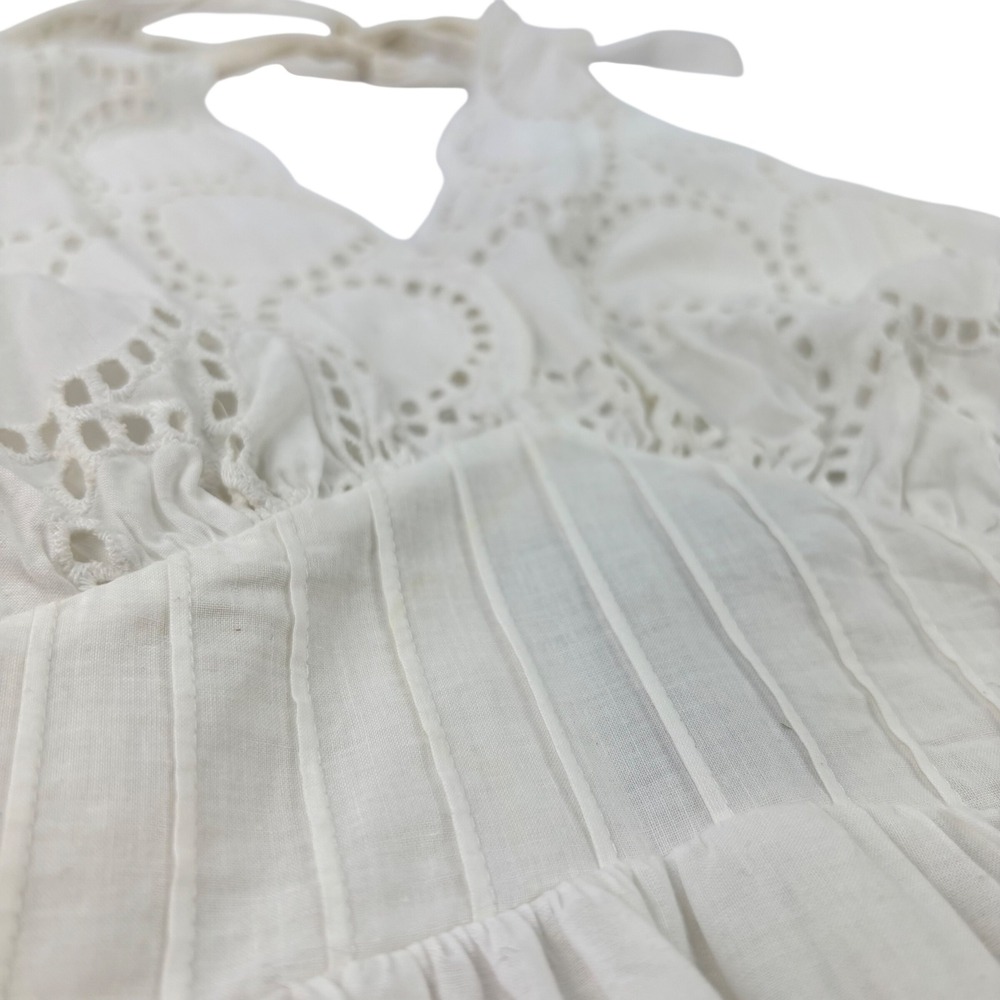 Lane Bryant Women 16 Dress White Eyelet Halter Smocked Cotton Lined Midi Cottage - Picture 4 of 11